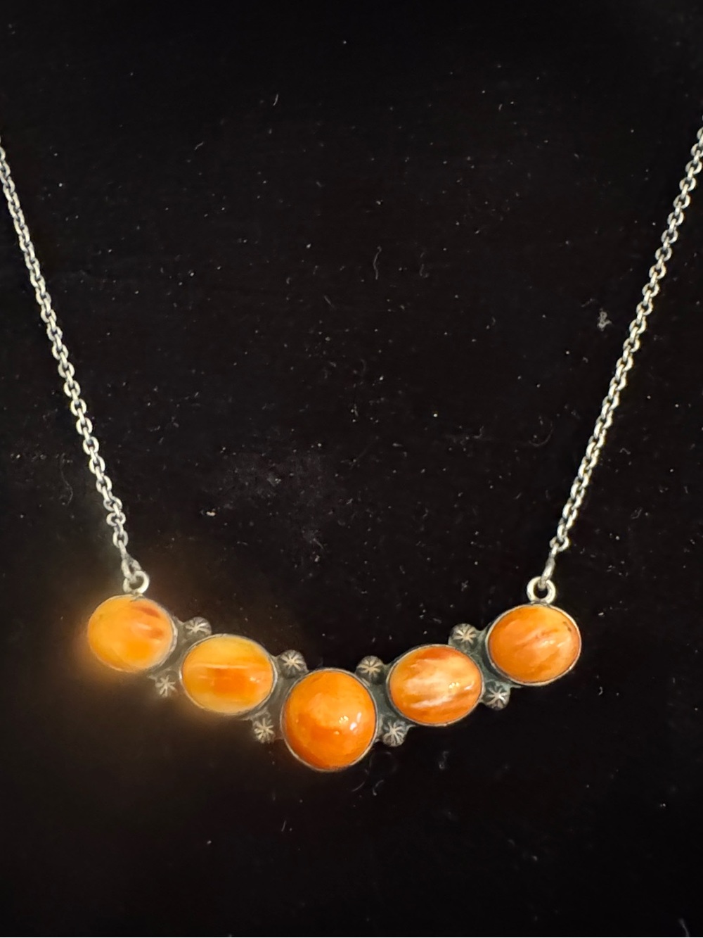 Orange Cabochon spiny oyster sterling Silver Necklace - Women Jewelry